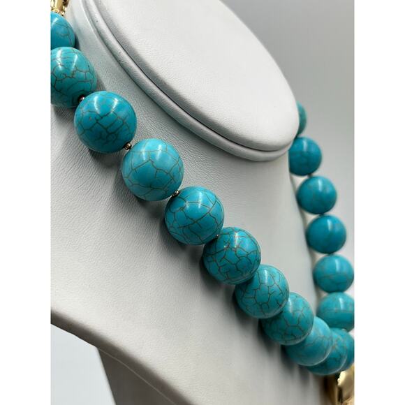 ETTIKA Chunky Beaded Turquoise 18k Gold Plated Heart Necklace New - Picture 7 of 13